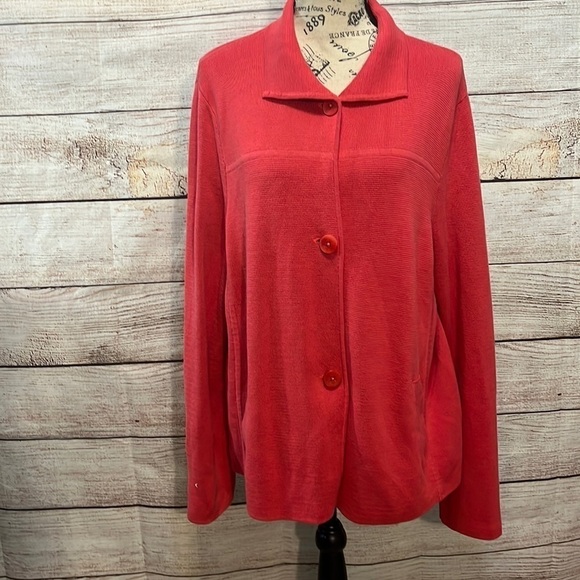 Talbots Knit Cardigan Jacket NWT Unstructured Button Down Size XL Pockets Coral - Picture 1 of 11
